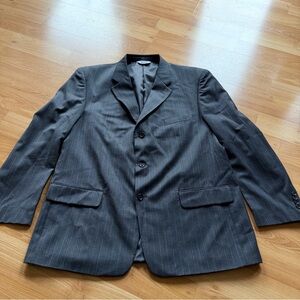 Linea Uomo 100% wool suit jacket blazer 46R gray with stripes super soft